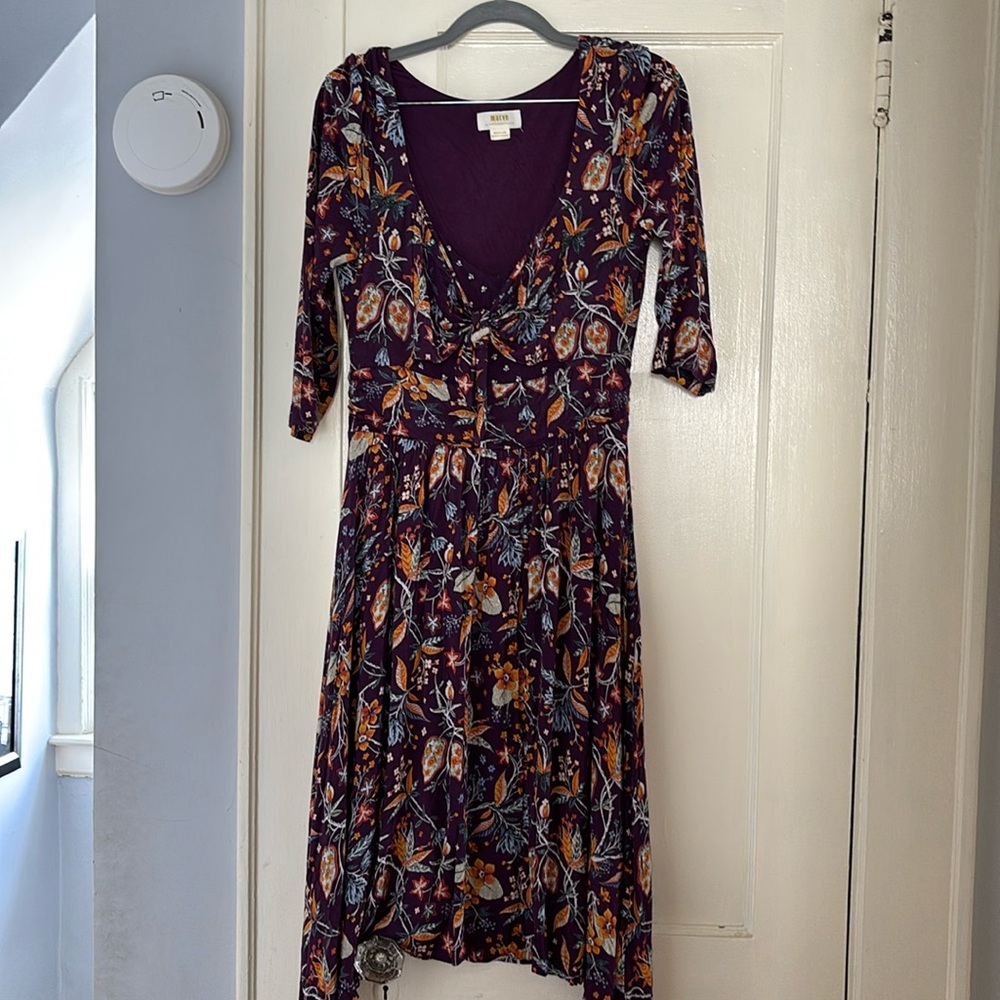 Anthropologie Maeve Beloved purple floral stretch knit midi dress M
